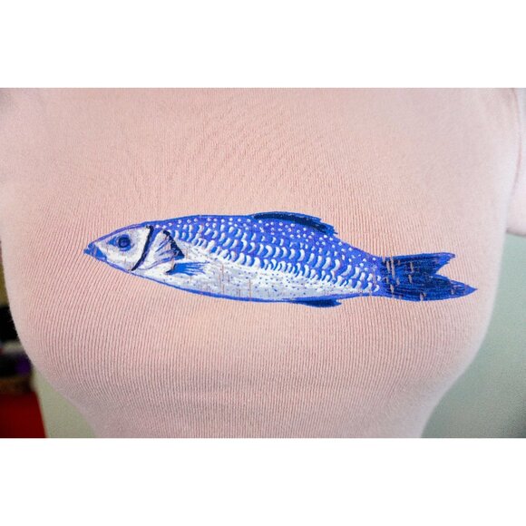 Urban Outfitters (BDG) Graphic T-Shirt in Pink with Blue Fish Design - Picture 2 of 6